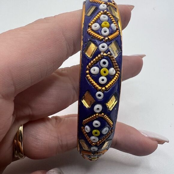 Vintage Ornate Blue-Purple Bangle With Beaded Detail - From India - Picture 2 of 6